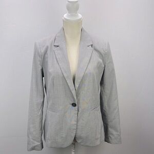Zara Jacket Womens 10 Gray Herringbone Blazer One Button Preppy Classic